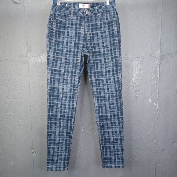 Cabi Grid Jeans Women's 6 Curvy Skinny Blue Shibiri Tye Dye Plaid Mid Rise 3047 - Picture 2 of 14